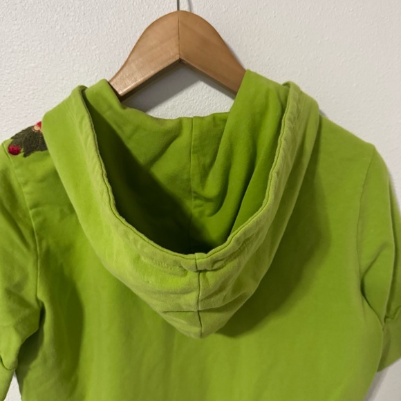Johnny Was Embroidered Floral Half Sleeve Zipper Hoodie Lime Green Bohemian-S - Picture 6 of 9